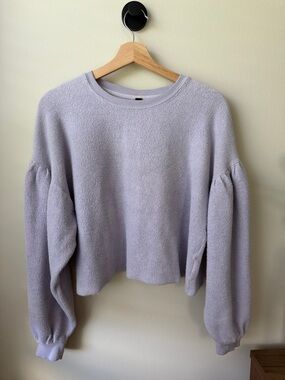 Free People Lavender Puff-Sleeve Crewneck Sweater